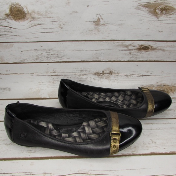 Born Black Leather Ballet Flats Bronze Strap 7 - Picture 2 of 8